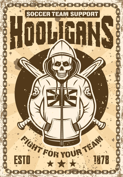 一个穿着帽衫的骷髅头的足球流氓海报图片下载