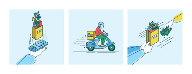 送餐概念线艺术开始图片下载