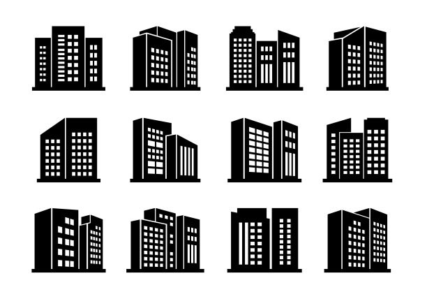 图标建筑和公司设置为白色图片下载