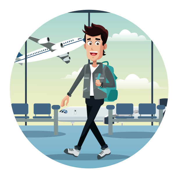 一个背着背包的年轻人在机场图片下载