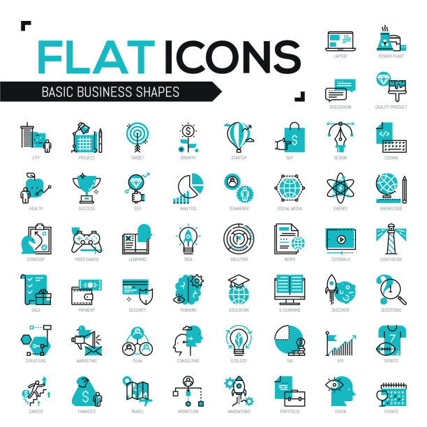 大捆的现代图标在细线风格图片下载