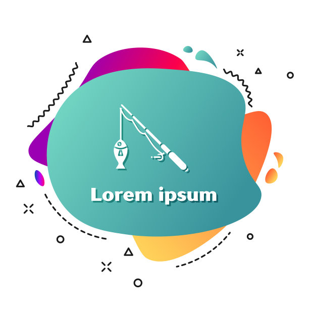 白色鱼竿和鱼的图标孤立在白色上图片下载