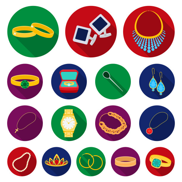 珠宝和配件平面图标设置图片下载