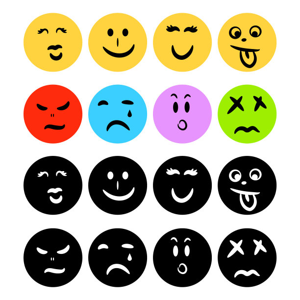 Emoticon图标平面圆形形状与手绘图片下载