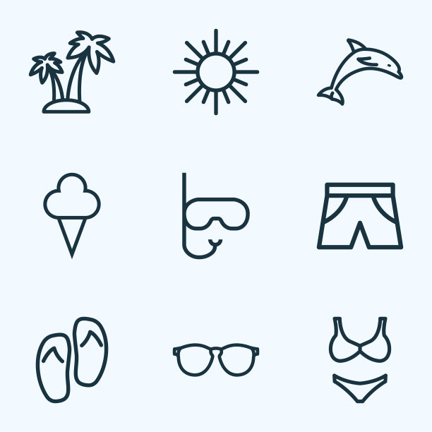 太阳图标系列风格与比基尼海豚图片下载