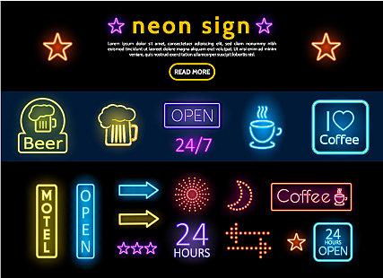 鲜艳多彩的广告霓虹招牌图片下载