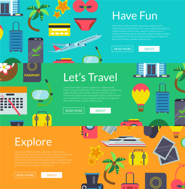 平坦的旅行元素横幅图片下载