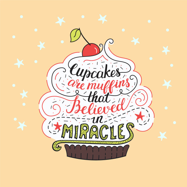 独特的文字海报，上面写着"纸杯蛋糕图片下载