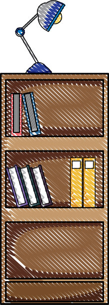 配有书籍和台灯的格子教育书柜图片下载