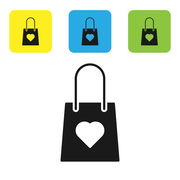 黑色购物袋与心脏图标孤立上图片下载