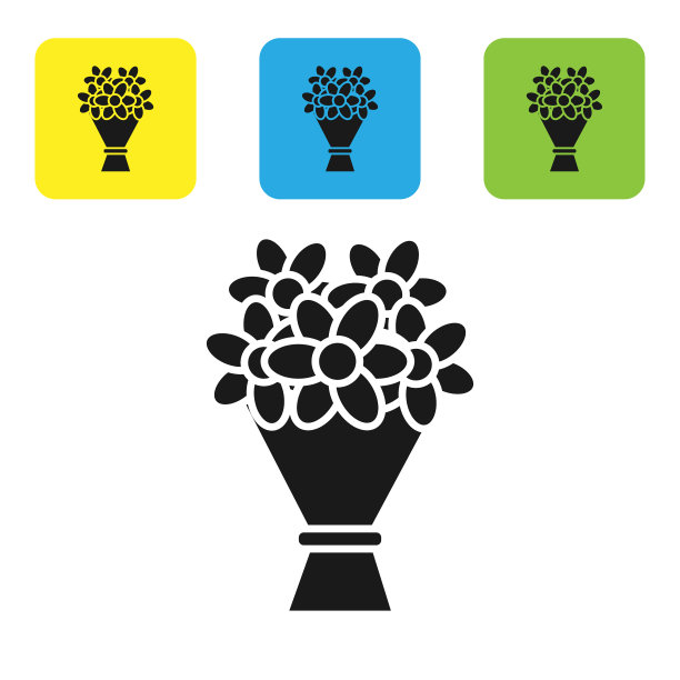 黑色花束花图标孤立在白色图片下载