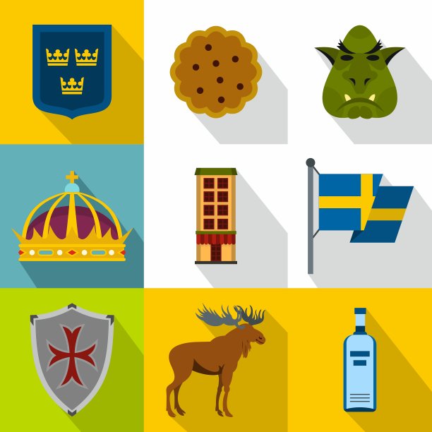 瑞典图标设置扁平风格图片下载