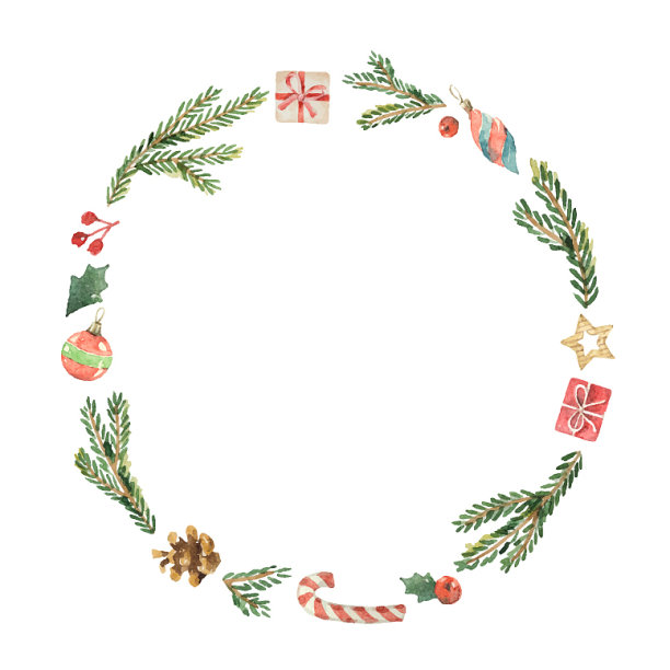 水彩圣诞框架与冷杉树枝图片下载