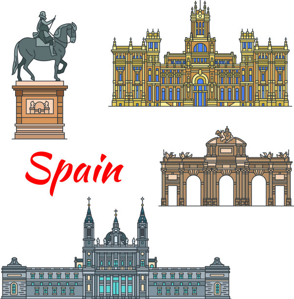 西班牙旅游地标马德里线性标志集图片下载