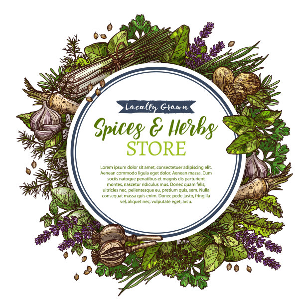 香料和药草农场商店素描海报图片下载