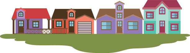 五颜六色的剪影的乡村房屋几图片下载