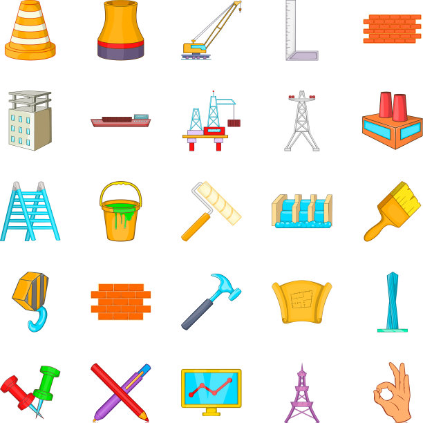 豪华建筑图标设置卡通风格图片下载