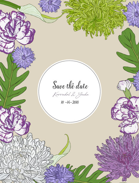 花束与手绘的春天鲜花图片下载