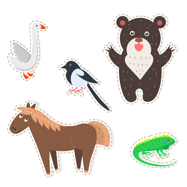 可爱动物卡通扁平贴纸套装图片下载