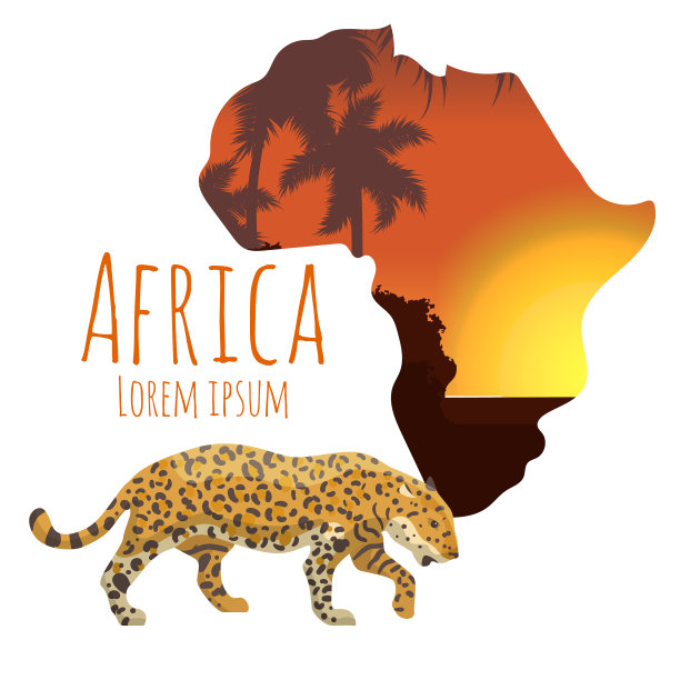 日落非洲大陆与豹图片下载