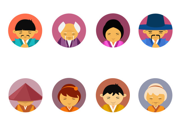 亚洲人的肖像集男人和女人在图片下载