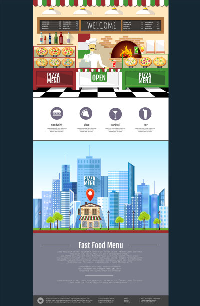 平面风格的披萨室内网站设计图片下载