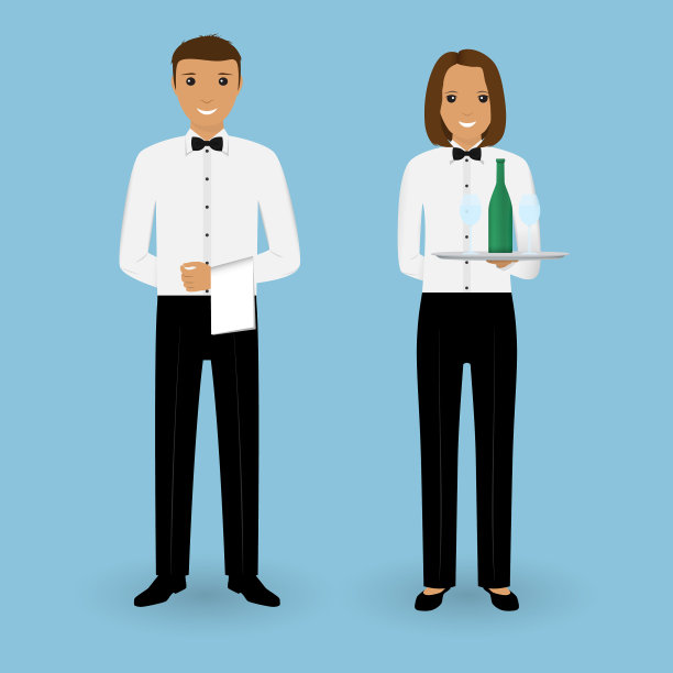 一对男服务员和女服务员图片下载
