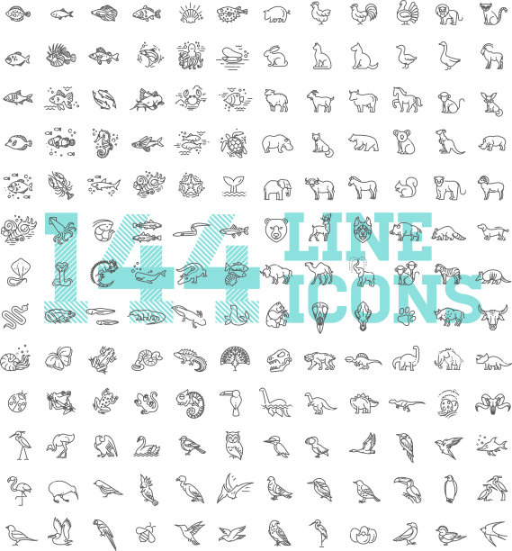 Line animals概念图标集图片下载