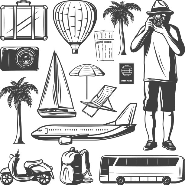 复古度假和旅游元素集图片下载