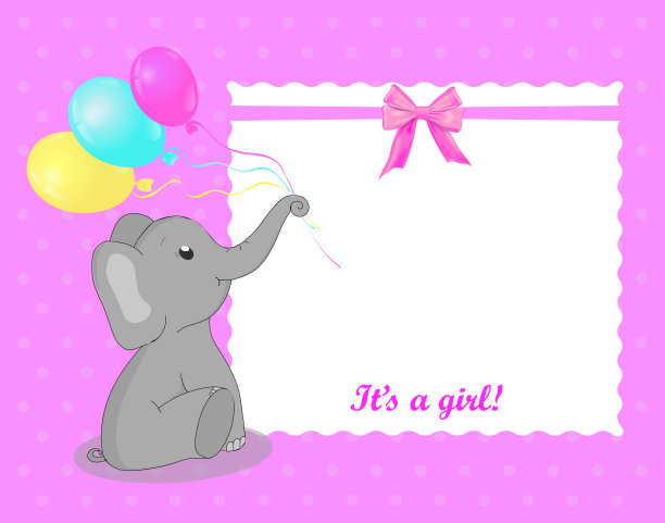 印有大象的贺卡送给小女孩图片下载