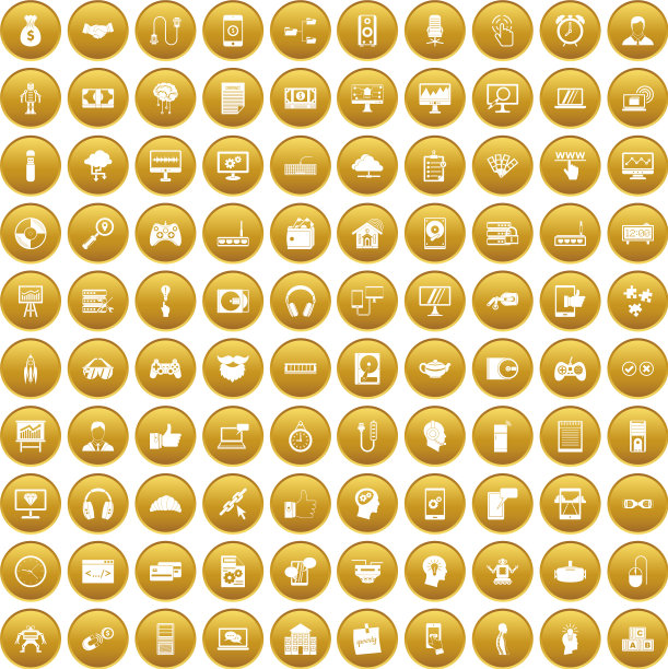 100个程序员图标设置黄金图片下载