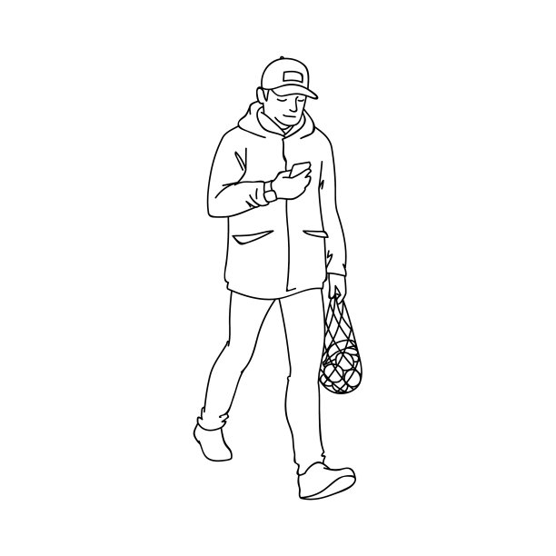 成年男子穿着暖和的夹克，戴着棒球帽走着图片下载