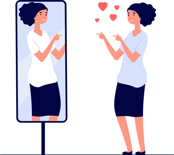 女人对着镜子镜中的快乐女孩卡通图片下载