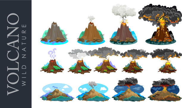 火山群有不同喷发程度的一组火山图片下载