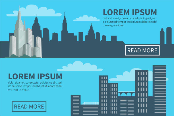 现代城市剪影摩天大楼和建筑物图片下载
