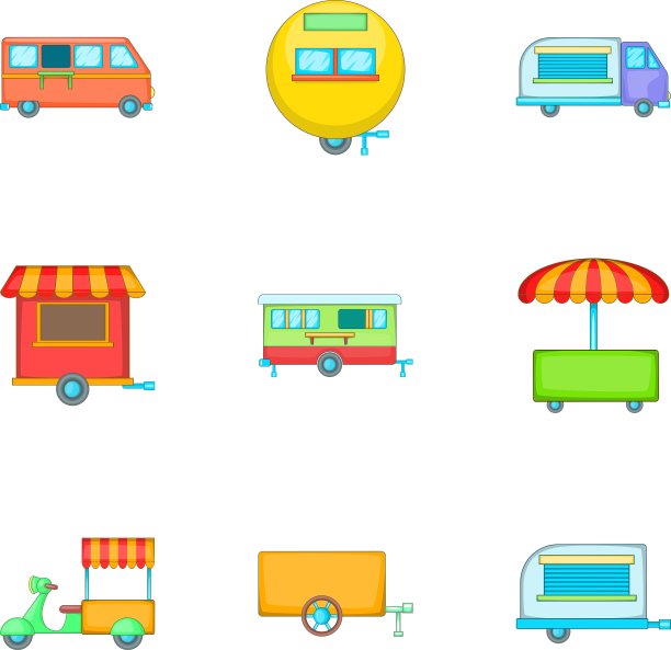 街头小吃图标设置卡通风格图片下载