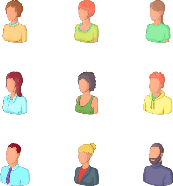 帐户的男女图标设置卡通风格图片下载