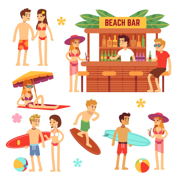 日光浴的年轻人在海滩上有趣的夫妇图片下载