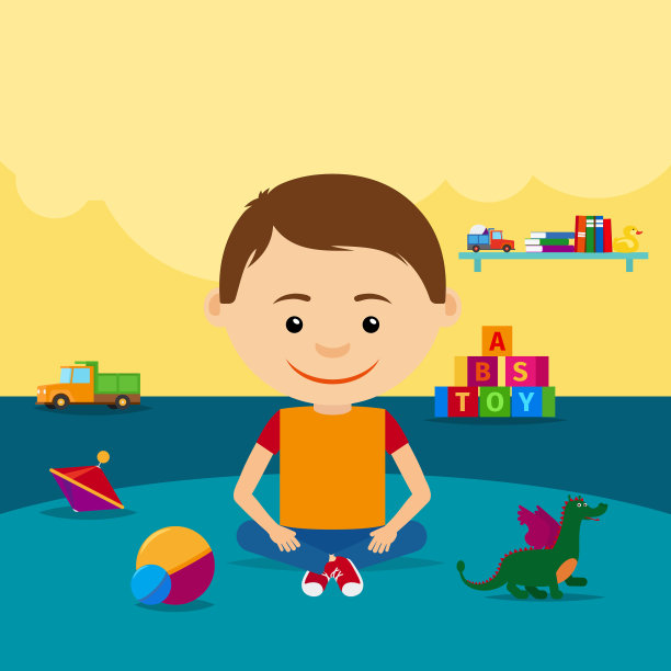 男孩坐在地板上玩玩具图片下载