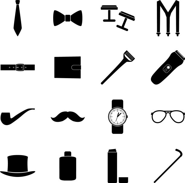 一套黑色图标的男人配件图片下载