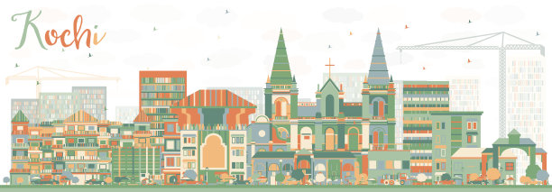 抽象高知天际线与彩色建筑图片下载