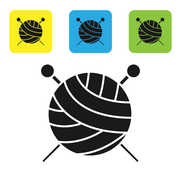 黑色纱线球与针织针的图标图片下载