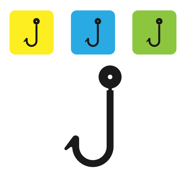 黑色鱼钩图标孤立在白色上图片下载