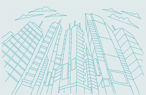 大城市的摩天大楼勾勒出建筑物的蓝线图片下载