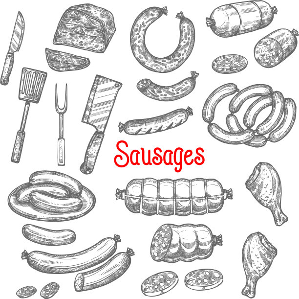 肉类香肠产品图标素描图片下载