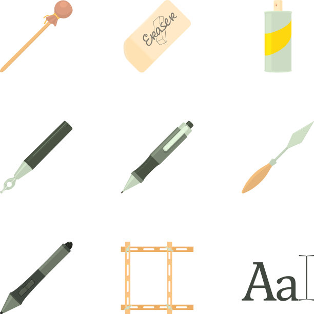 文具图标设置卡通风格图片下载