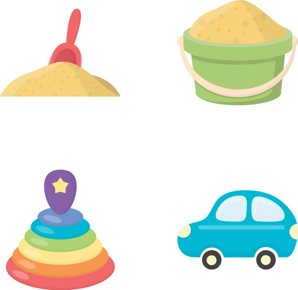 一个红色的沙子勺，一个绿色的沙子桶图片下载