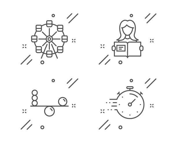 摩天轮女人阅读和平衡图标集图片下载