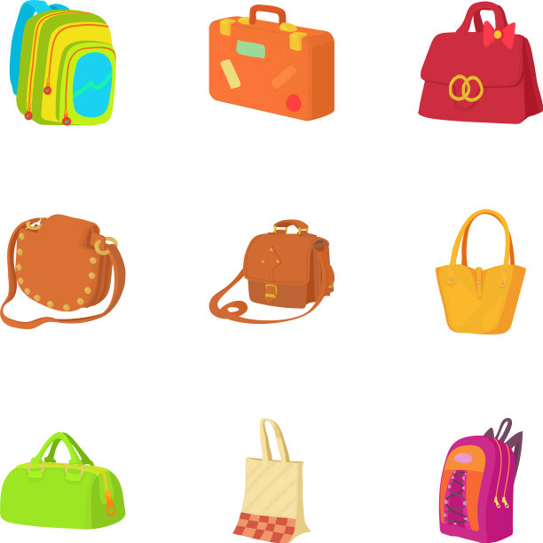 旅行行李图标设置卡通风格图片下载