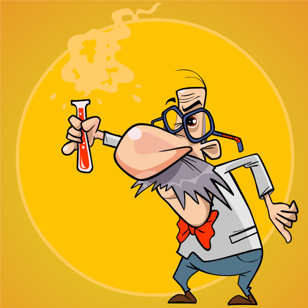 卡通滑稽的科学家拿着一个试管图片下载